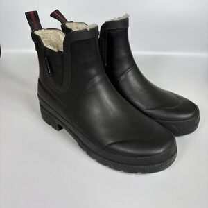 Tretorn Lina Black Waterproof Chelsea Ankle Rain Boots Womens 6 M Faux Fur Lined